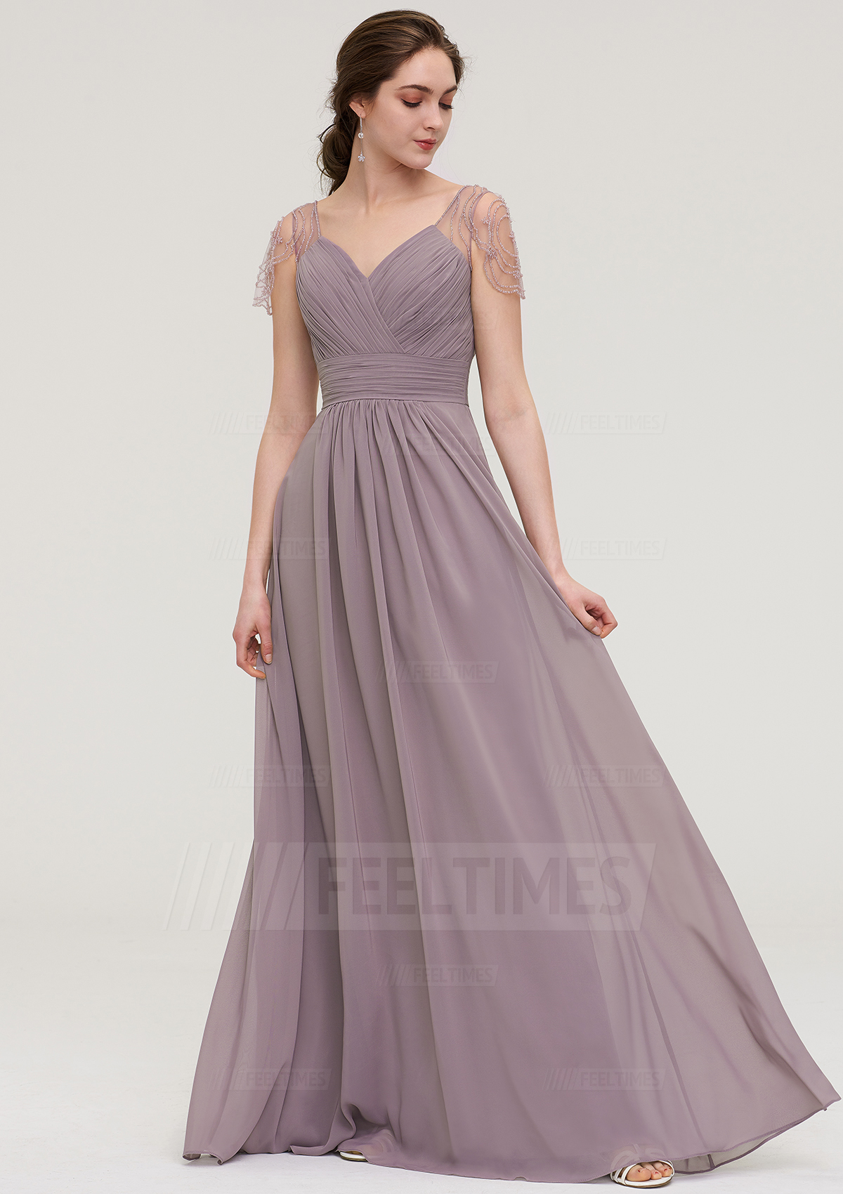 A-line/Princess Sweetheart Long/Floor-Length Chiffon Bridesmaid Dress With Pleated Beading